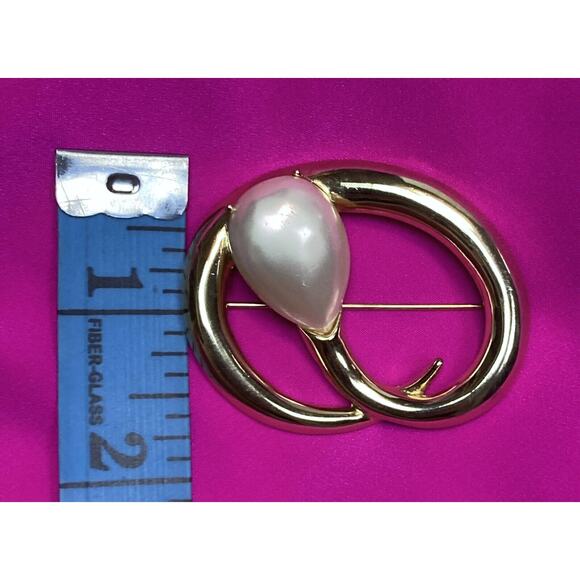 Vintage EDWIN PEARL PEP Brooch Pin Gold Tone w/ Pearl 2” x 1.75" RARE - Picture 13 of 13
